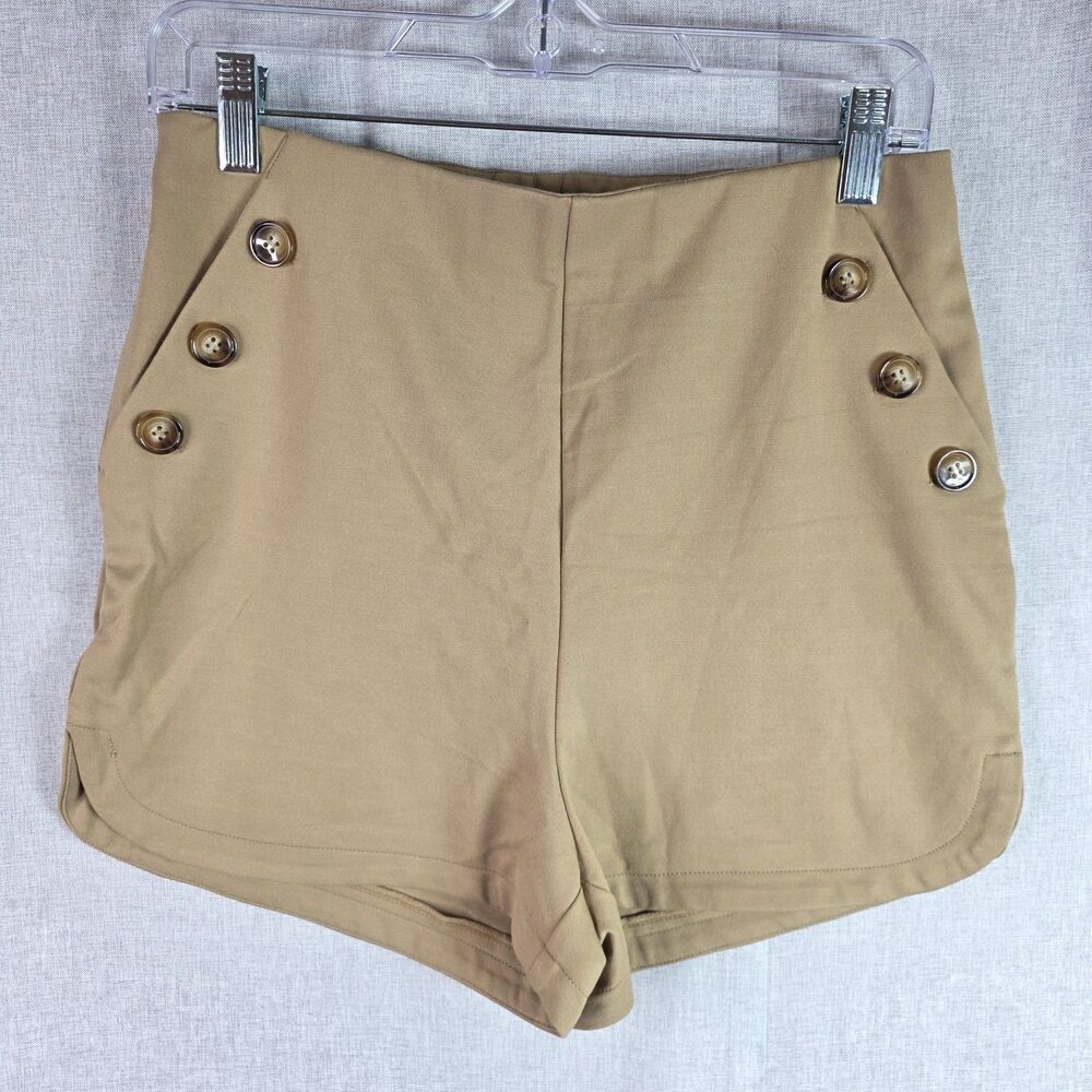 Halara DayStretch High Waisted Sailor Button Casual Shorts Camel Beige Medium M